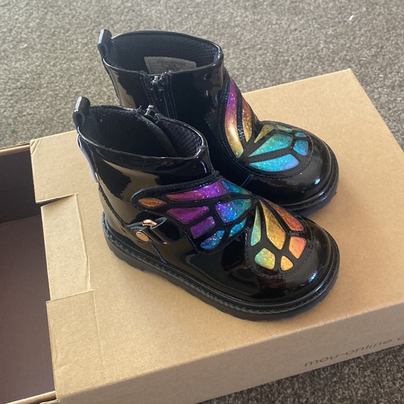 SOPHIA WEBSTER MINI Kids' Karina Rainbow Butterfly Boots In Black NWT - Picture 3 of 10